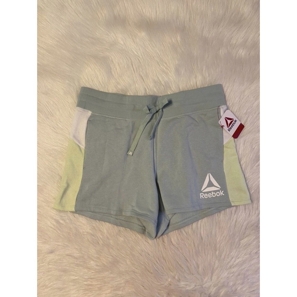 Reebok Shorts Women's Size Large Green White Colorblock Relaxed Sweat Short